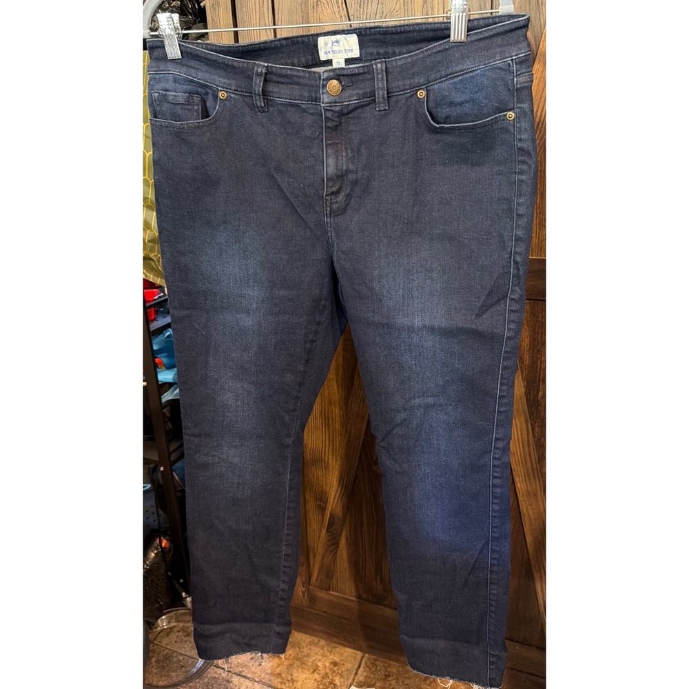 Southern Tide Mens Dark Wash Raw Hem Straight‎ Leg Denim Jeans Blue Size 32